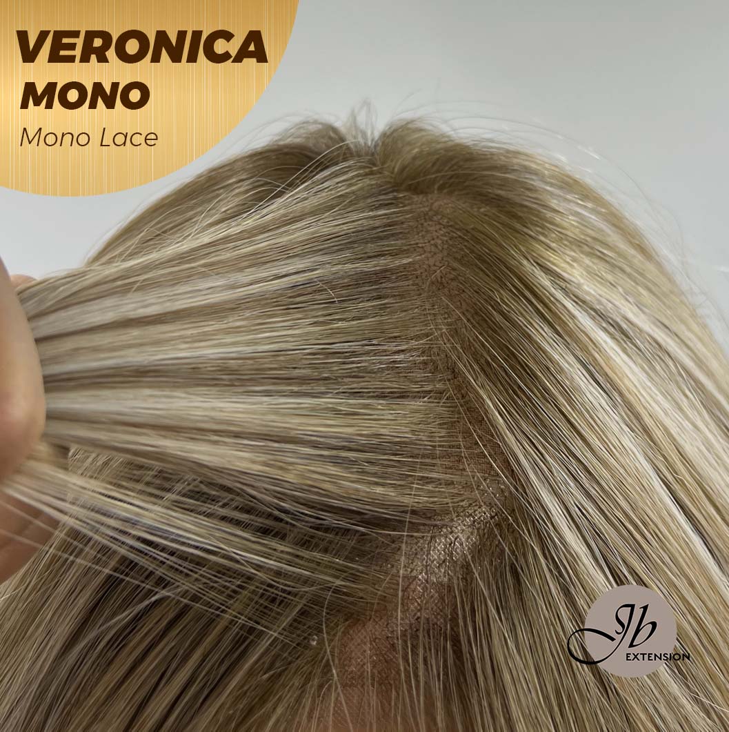 JBEXTENSION VERONICA MONO Monofilament Handmade Wig 6X5 Full Monofilament Hand Tied Top Wig 12 Inches Blonde Wave Mono Lace Wig With Anti-slip Silicone Strips Glueless Wig VERONICA MONO【BENDY EAR TABS】