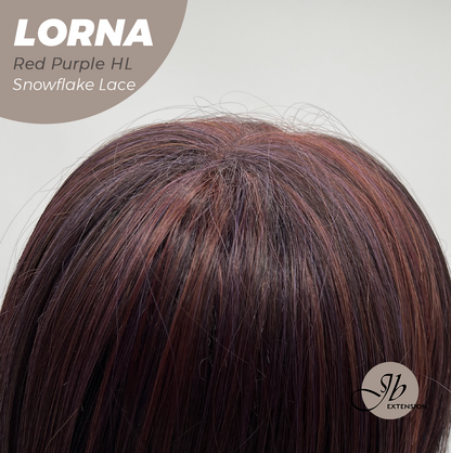 [FINAL SALE] JBEXTENSION 18 Inches Red Purple Highlight Curly Pre-Cut Snowflake Lace Frontlace Glueless Wig LORNA SNOWFLAKE RED PURPLE HIGHLIGHT【PERMATEASE】【BENDY EAR TABS】- M/L