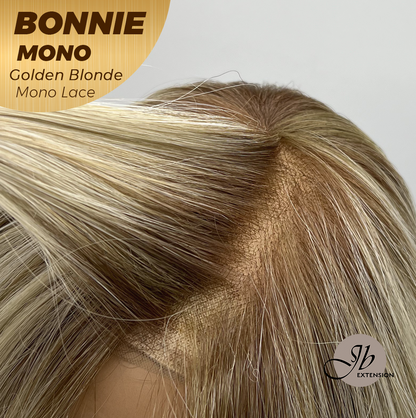 JBEXTENSION BONNIE MONO Full Monofilament Handmade Full Lace Full Hand Tied Wig 12 Inches Golden Blonde With Dark Root Mono Lace Handmade Futura Fiber Glueless Wig BONNIE MONO GOLDEN BLONDE【BENDY EAR TABS】