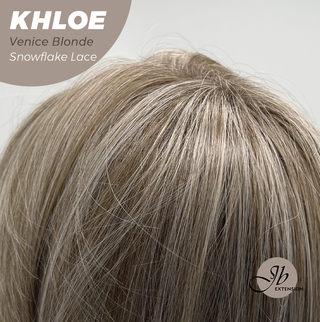 JBEXTENSION 12 Inches Bob Cut Venice Blonde Pre-Cut Snowflake Lace Frontlace Glueless Wig KHLOE VENICE BLONDE【PERMATEASE】【BENDY EAR TABS】- M/L