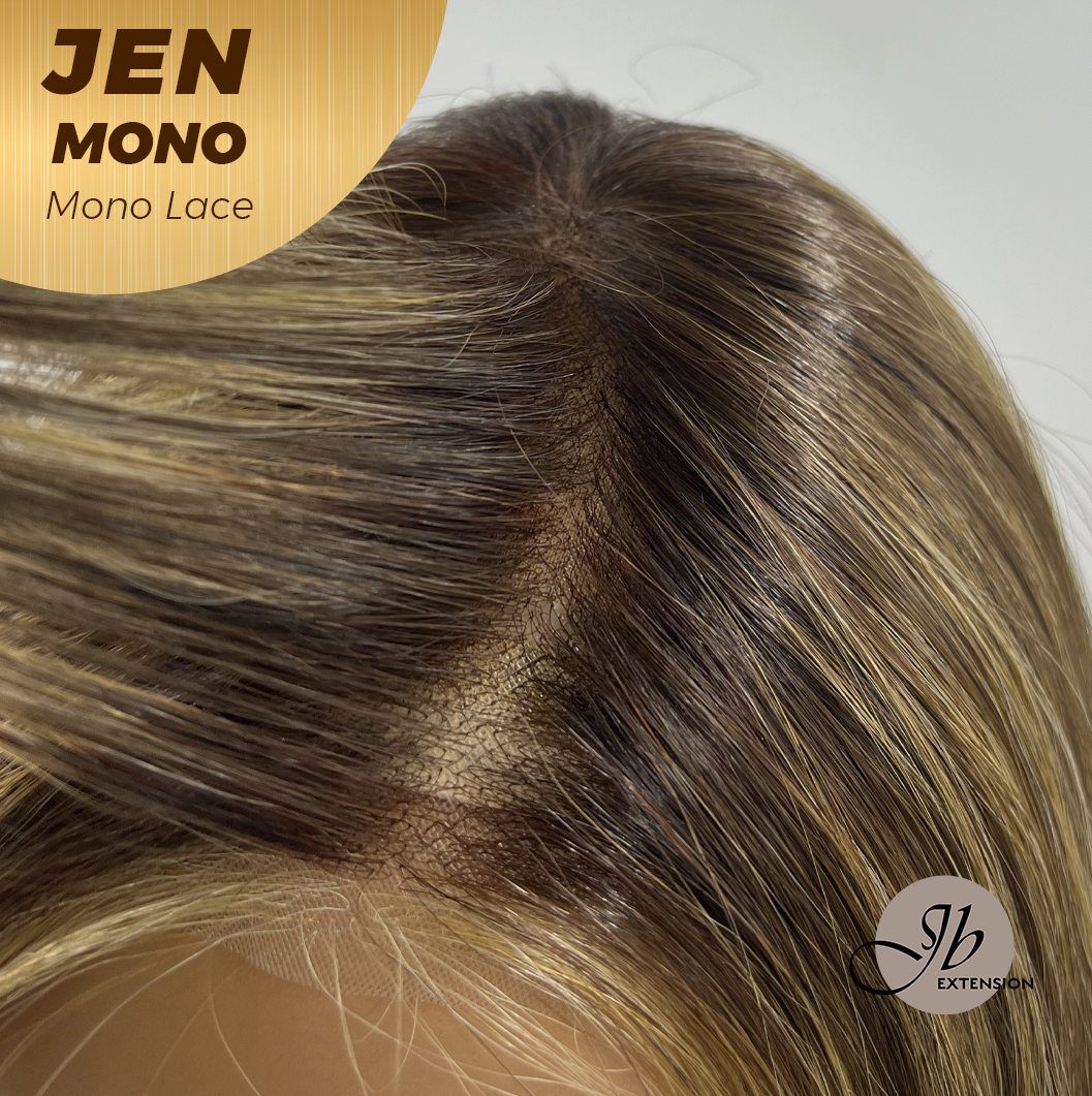 HOT OF SEASON -JBEXTENSION JEN MONO Monofilament Handmade Wig 6X5 Full Monofilament Hand Tied Top Wig 18 Inches Hazelnut Blonde Highlight Mono Lace Wig With Anti-slip Silicone Strips Glueless Wig JEN MONO【BENDY EAR TABS】