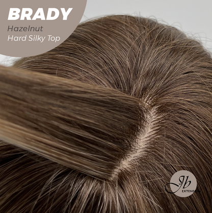 JBEXTENSION 12 Inches Scalpiana Wave Hazelnut 3.5X4 Hard Silky Top Natural Scalp Effect Wig with Bang BRADY HAZELNUT