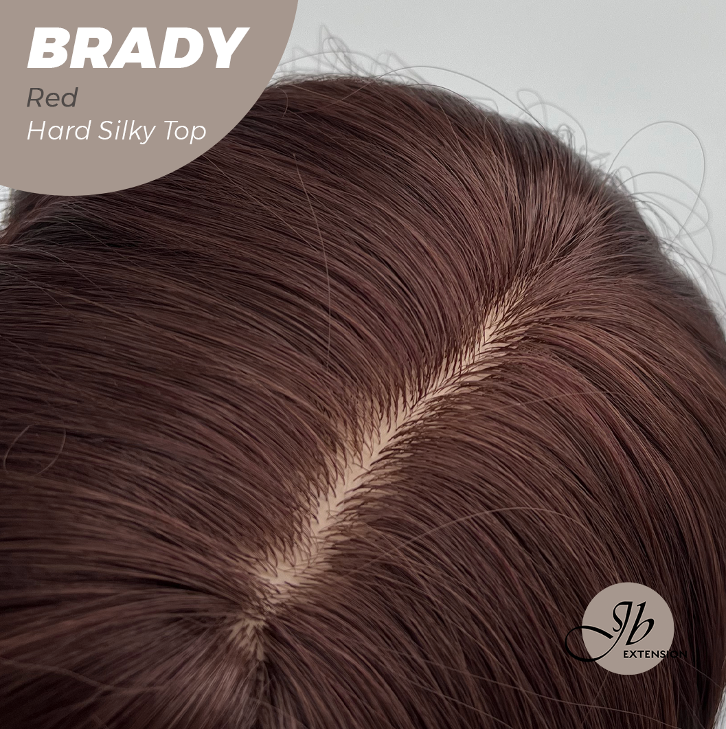 JBEXTENSION 12 Inches Scalpiana Wave Red 3.5X4 Hard Silky Top Natural Scalp Effect Wig with Bang BRADY RED