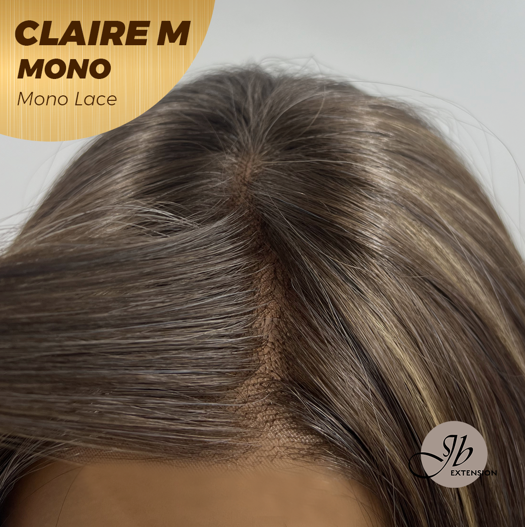 JBEXTENSION CLAIRE MONO Partial Monofilament Wig 22 Inches Brown with Highlight Partial Mono Lace Glueless Wig CLAIRE MONO【BENDY EAR TABS】