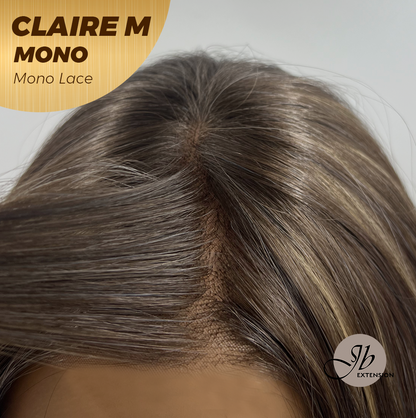 JBEXTENSION CLAIRE MONO Partial Monofilament Wig 22 Inches Brown with Highlight Partial Mono Lace Glueless Wig CLAIRE MONO【BENDY EAR TABS】