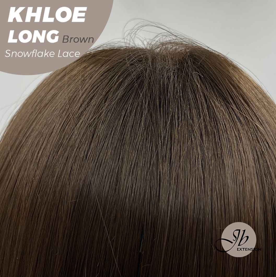 [FINAL SALE] HOT OF SEASON - 18 Inches Brown Pre-Cut Snowflake Lace Frontlace Glueless Wig KHLOE LONG BROWN【PERMATEASE】【BENDY EAR TABS】- S/M
