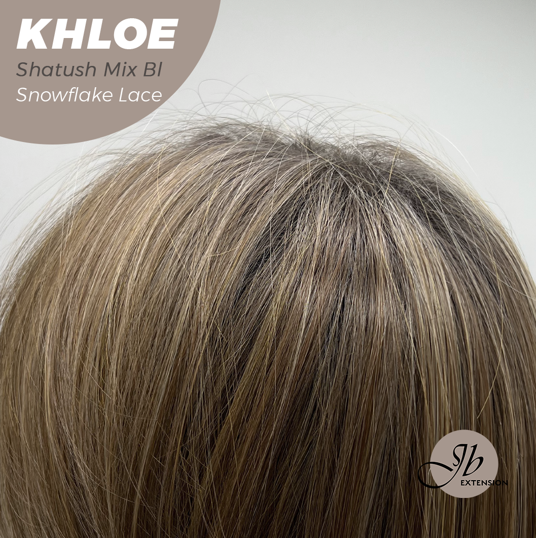 JBEXTENSION 12 Inches Bob Cut Shatush Mix Blonde Pre-Cut Snowflake Lace Frontlace Glueless Wig KHLOE SHATUSH MIX BLONDE【PERMATEASE】【BENDY EAR TABS】- M/L