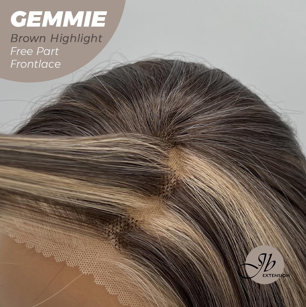 [FINAL SALE] JBEXTENSION 20 Inches Brown Highlight Pre-Cut Free Part Frontlace Glueless Wig GEMMIE BROWN HIGHLIGHT