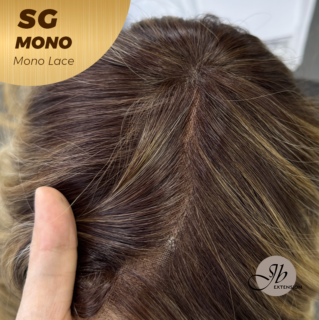 [FINAL SALE] JBEXTENSION SG MONO Monofilament Handmade Wig 6X5 Full Monofilament Hand Tied Top Wig 15 Inches Sunset Blonde Mono Lace Wig With Anti-slip Silicone Strips Glueless Wig SG MONO【BENDY EAR TABS】