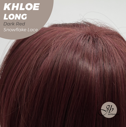 JBEXTENSION 18 Inches Dark Red Pre-Cut Snowflake Lace Frontlace Glueless Wig KHLOE LONG DARK RED【PERMATEASE】【BENDY EAR TABS】- M/L