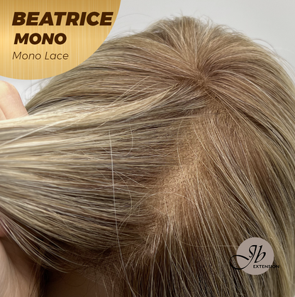 JBEXTENSION BEATRICE MONO Monofilament Handmade Wig 6X5 Full Monofilament Hand Tied Top Wig 17 Inches Golden Blonde Mono Lace Wig Glueless Wig BEATRICE MONO【BENDY EAR TABS】