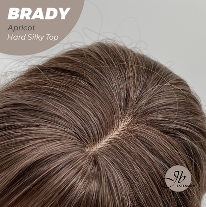 JBEXTENSION 12 Inches Scalpiana Wave Apricot 3.5X4 Hard Silky Top Natural Scalp Effect Wig with Bang BRADY APRICOT