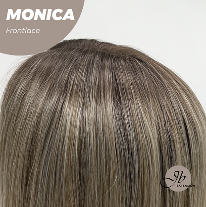 JBEXTENSION 26 Inches Curly Ash Blonde with Dark Root Pre-Cut Frontlace Glueless Wig MONICA