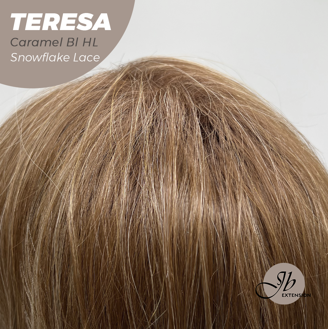 JBEXTENSION 18 Inches Caramel Blonde Highlight Pre-Cut Snowflake Lace Frontlace Glueless Wig TERESA CARAMEL BLONDE HIGHLIGHT【PERMATEASE】【BENDY EAR TABS】- M/L