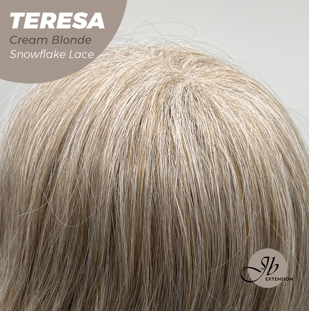 JBEXTENSION 18 Inches Cream Blonde Pre-Cut Snowflake Lace Frontlace Glueless Wig TERESA CREAM BLONDE【PERMATEASE】【BENDY EAR TABS】- M/L