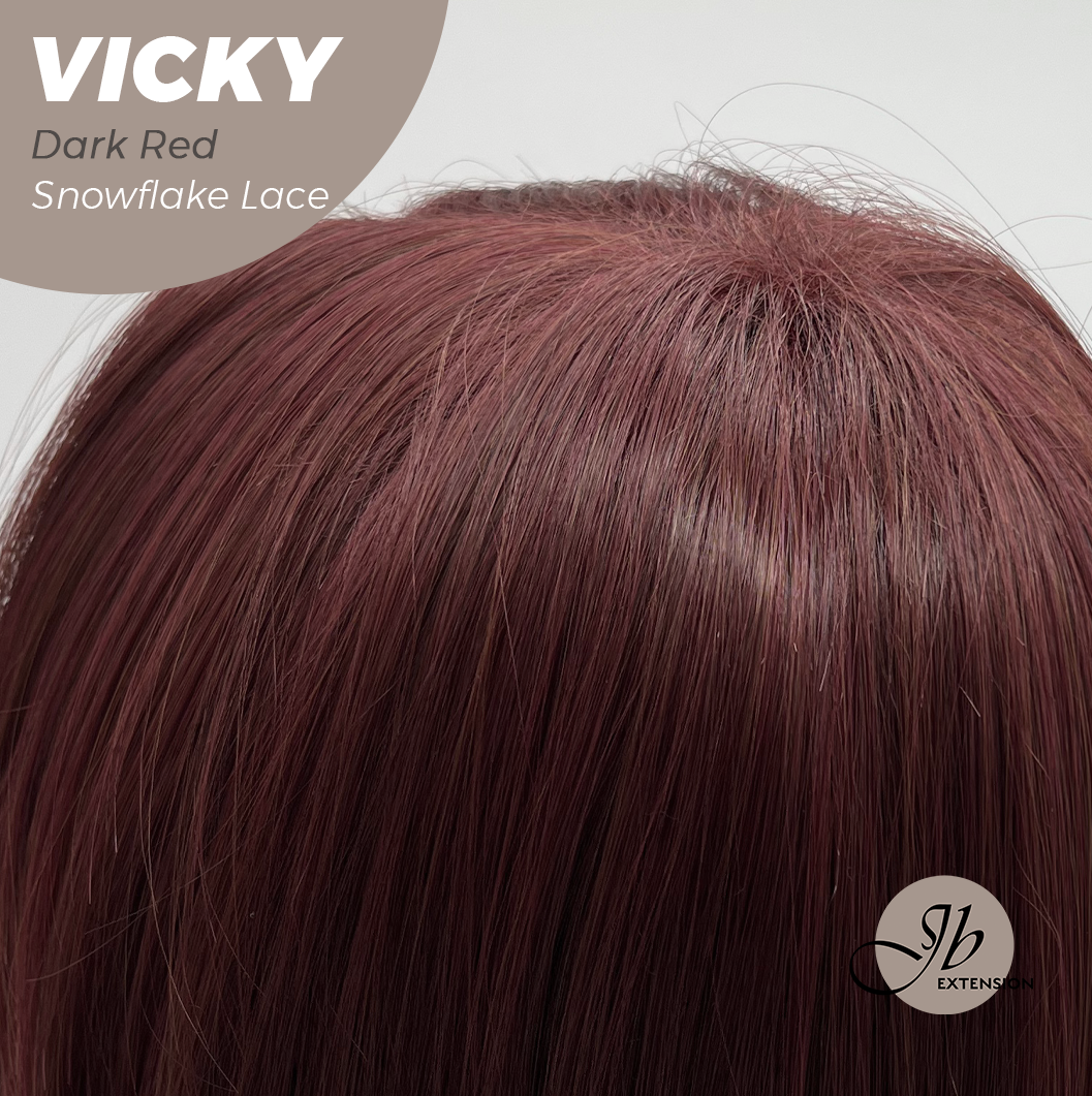 [FINAL SALE] JBEXTENSION 20 Inches Dark Red Pre-Cut Snowflake Lace Frontlace Glueless Wig VICKY DARK RED【PERMATEASE】【BENDY EAR TABS】