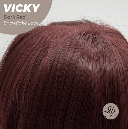 [FINAL SALE] JBEXTENSION 20 Inches Dark Red Pre-Cut Snowflake Lace Frontlace Glueless Wig VICKY DARK RED【PERMATEASE】【BENDY EAR TABS】