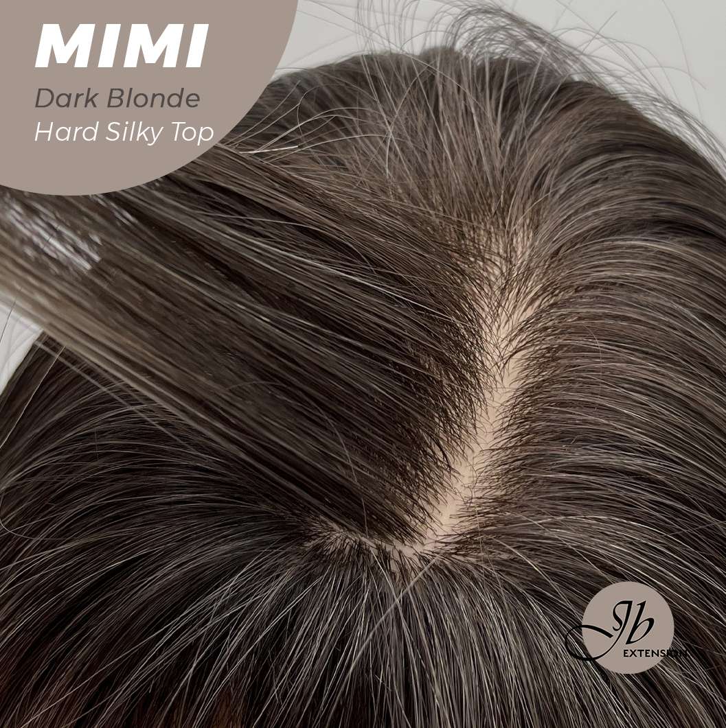 HOT OF SEASON - Inches Scalpiana 3.5X4 Hard Silky Top Natural Scalp Effect Dark Blonde Body Wave Wig with Bangs Wig MIMI SILK TOP - DARK BLONDE