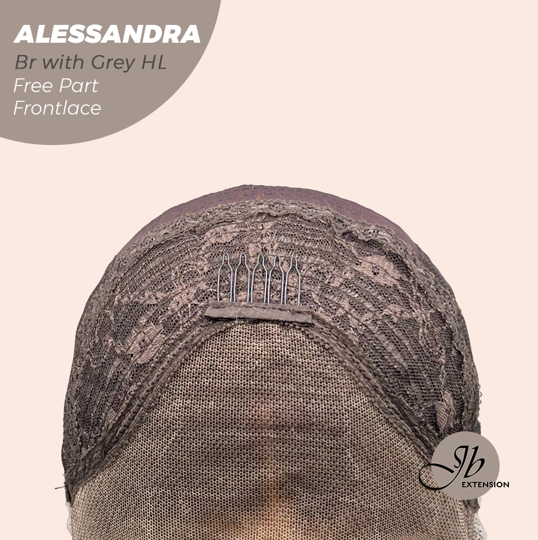 JBEXTENSION 20 Inches Brown with Grey Highlight Curly Fiber X, Tangle Less Pre-Cut Free Part Frontlace Glueless Wig ALESSANDRA GREY【FIBER X】
