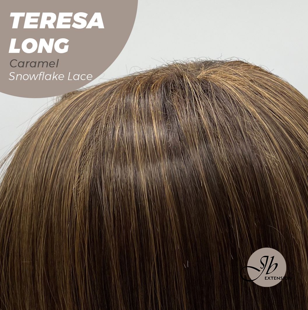 JBEXTENSION 22 Inches Long Caramel Pre-Cut Snowflake Lace Frontlace Glueless Wig TERESA LONG CARAMEL【PERMATEASE】【BENDY EAR TABS】- M/L