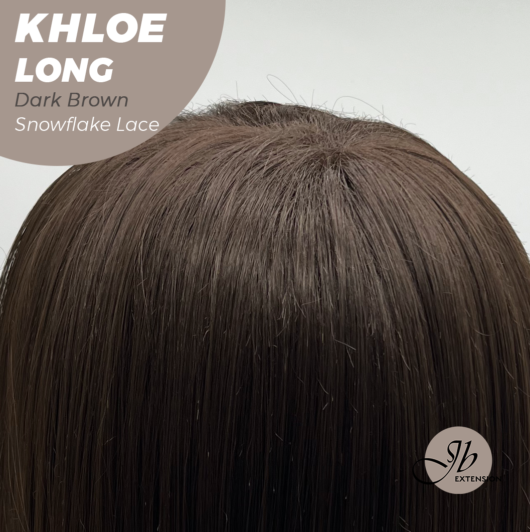 JBEXTENSION 18 Inches Dark Brown Pre-Cut Snowflake Lace Frontlace Glueless Wig KHLOE LONG DARK BROWN【PERMATEASE】【BENDY EAR TABS】- M/L