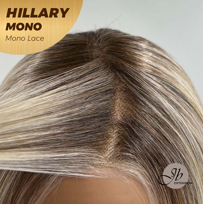 Nichole's Selection - HILLARY MONO Monofilament Handmade Wig 6X5 Full Monofilament Hand Tied Top Wig 16 Inches Blonde With Dark Root Straight Mono Lace Wig With Anti-slip Silicone Strips Glueless Wig Hillary Mono【BENDY EAR TABS】