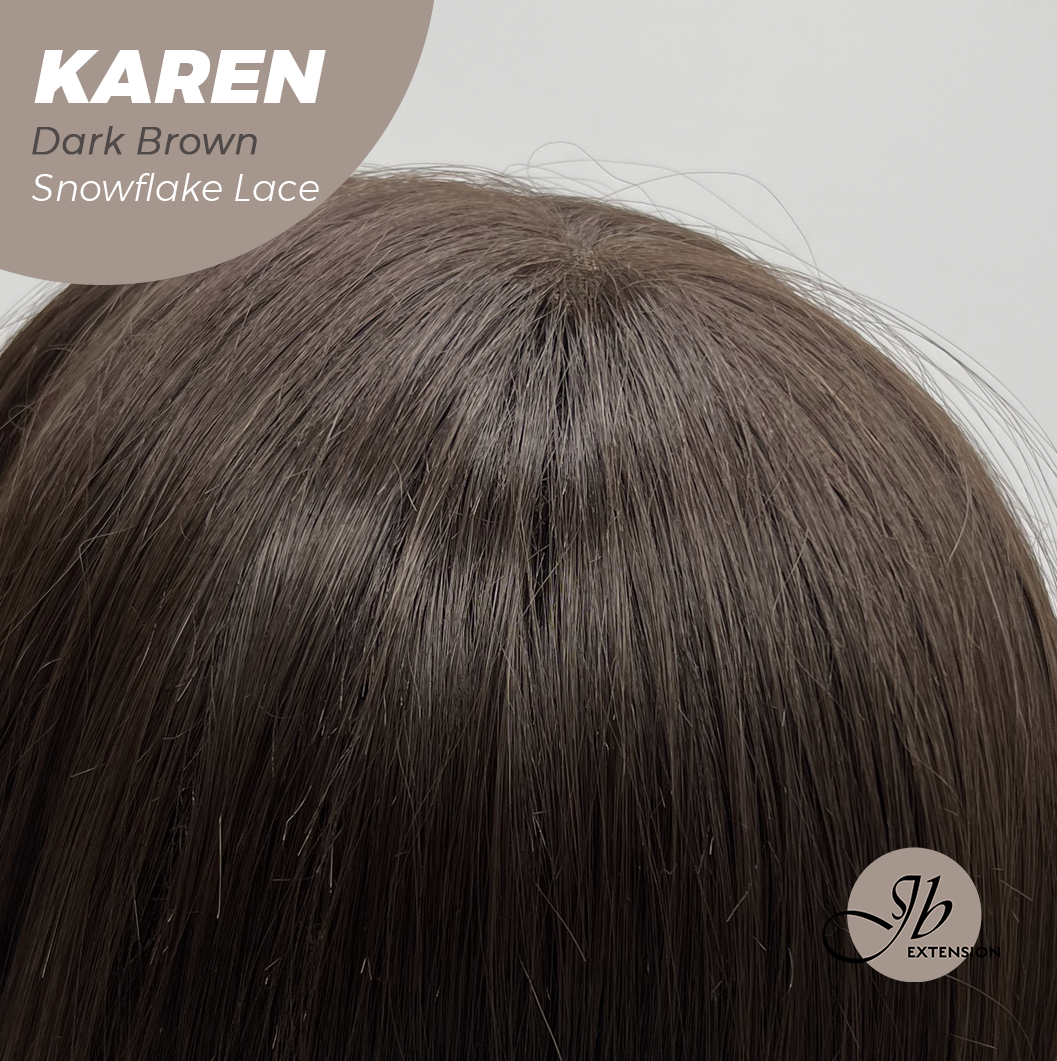 JBEXTENSION 18 Inches Dark Brown Pre-Cut Arc Snowflake Lace Frontlace Glueless Wig KAREN DARK BROWN【BENDY EAR TABS】