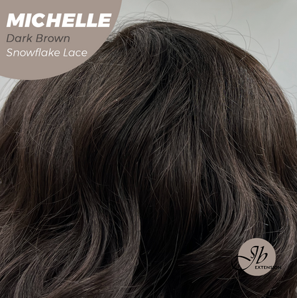 JBEXTENSION 10 Inches Dark Brown Pre-Cut Side Part Snowflake Lace Frontlace Glueless Wig MICHELLE DARK BROWN【BENDY EAR TABS】- S/M