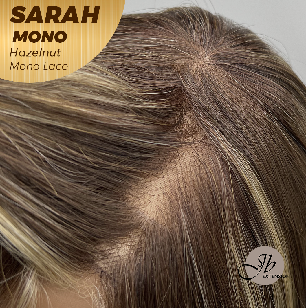 JBEXTENSION SARAH MONO Full Monofilament Wig 22 Inches Hazelnut Color Full Mono Lace Glueless With Anti-slip Silicone Strips Wig SARAH MONO HAZELNUT【BENDY EAR TABS】