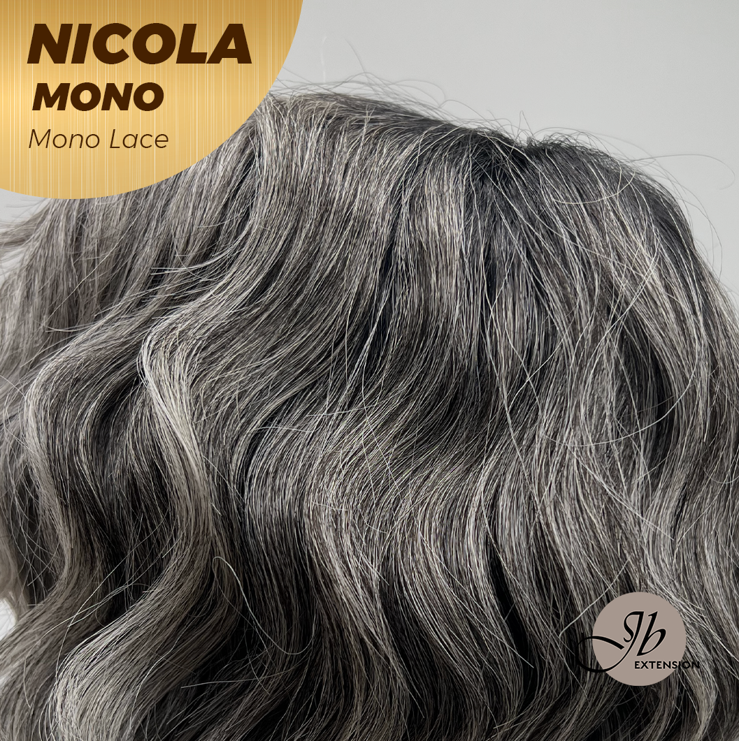 [FINAL SALE] JBEXTENSION NICOLA MONO Monofilament Handmade Wig 6X5 Full Monofilament Hand Tied Top Wig 14 Inches Salt and Pepper Mono Lace Wig Glueless Wig NICOLA MONO【BENDY EAR TABS】