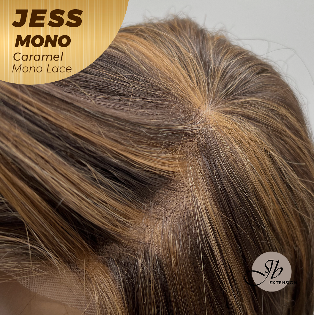 JBEXTENSION JESS MONO Monofilament Handmade Wig 6X5 Full Monofilament Hand Tied Top Wig 10 Inches Caramel Mono Lace Wig With Anti-slip Silicone Strips Glueless Wig JESS MONO CARAMEL【BENDY EAR TABS】