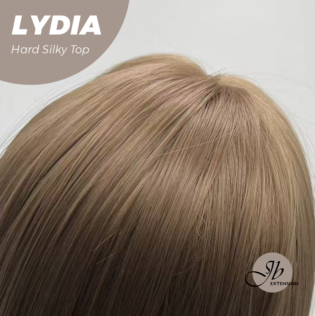 JBEXTENSION 28 Inches Scalpiana Long Wolf Cut Light Brown 3.5X4 Hard Silky Top Natural Scalp Effect Wig With Bangs LYDIA