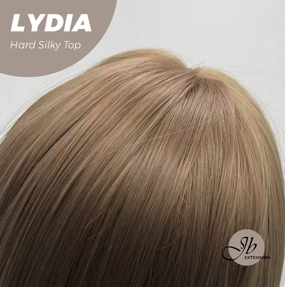 JBEXTENSION 28 Inches Scalpiana Long Wolf Cut Light Brown 3.5X4 Hard Silky Top Natural Scalp Effect Wig With Bangs LYDIA