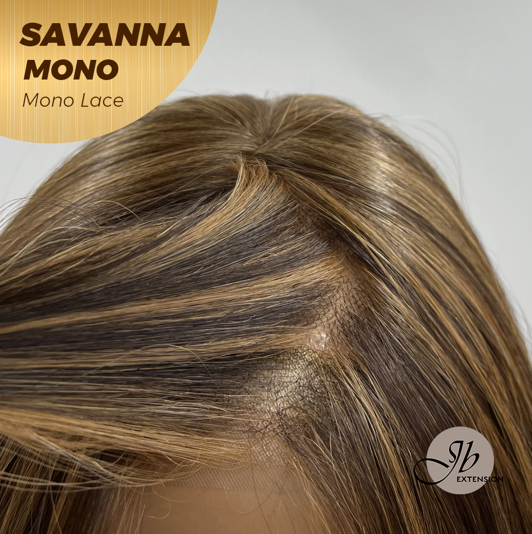 JBEXTENSION SAVANNA MONO Monofilament Handmade Wig 6X5 Full Monofilament Hand Tied Top Wig 16 Inches Caramel Wave Mono Lace Wig with Anti-slip Silicone Strips Glueless Wig SAVANNA MONO - CARAMEL【BENDY EAR TABS】