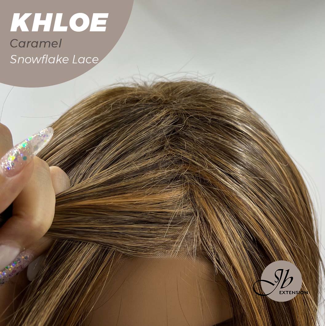 JBEXTENSION 12 Inches Bob Cut Caramel Pre-Cut Snowflake Lace Frontlace Glueless Wig KHLOE LACE【PERMATEASE】【BENDY EAR TABS】- M/L