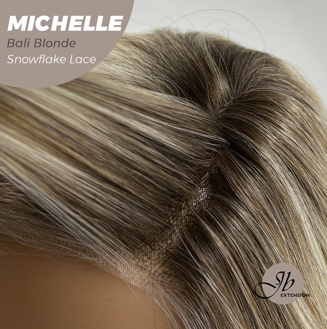 JBEXTENSION 10 Inches Bali Blonde Pre-Cut Side Part Snowflake Lace Frontlace Glueless Wig MICHELLE BALI BLONDE【BENDY EAR TABS】- M/L