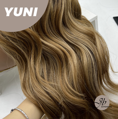 [FINAL SALE] JBEXTENSION 28 Inches Brown With Highlight Curly Wig With Bangs YUNI