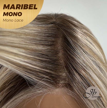 JBEXTENSION MARIBEL MONO Monofilament Handmade Wig 6X5 Full Monofilament Hand Tied Top Wig 16 Inches Blonde With Dark Root Wave Mono Lace Wig With Anti-slip Silicone Strips Glueless Wig Maribel Mono【BENDY EAR TABS】