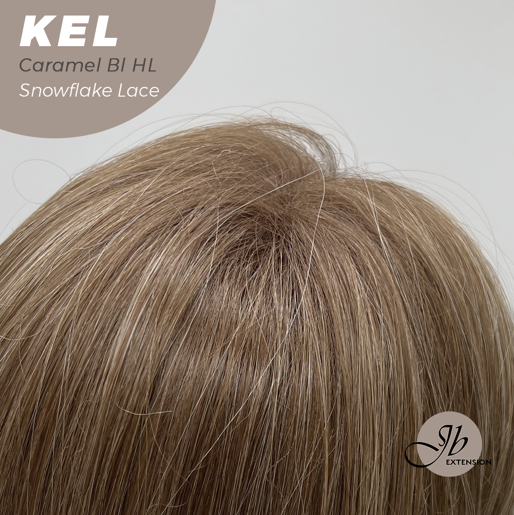 JBEXTENSION 22 Inches Caramel Blonde Highlight Pre-Cut Snowflake Lace Frontlace Glueless Wig KEL CARAMEL BLONDE HIGHLIGHT【PERMATEASE】【BENDY EAR TABS】- M/L