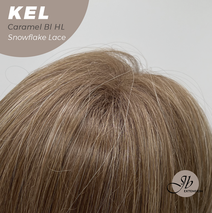 JBEXTENSION 22 Inches Caramel Blonde Highlight Pre-Cut Snowflake Lace Frontlace Glueless Wig KEL CARAMEL BLONDE HIGHLIGHT【PERMATEASE】【BENDY EAR TABS】- M/L