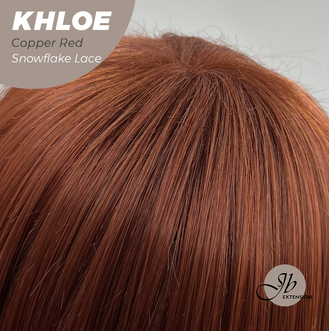 JBEXTENSION 12 Inches Bob Cut Copper Red Pre-Cut Snowflake Lace Frontlace Glueless Wig KHLOE COPPER RED【PERMATEASE】【BENDY EAR TABS】- M/L
