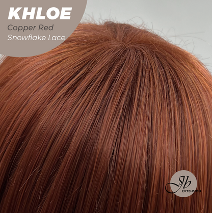 JBEXTENSION 12 Inches Bob Cut Copper Red Pre-Cut Snowflake Lace Frontlace Glueless Wig KHLOE COPPER RED【PERMATEASE】【BENDY EAR TABS】- M/L