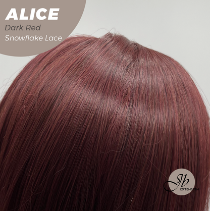 JBEXTENSION 12 Inches Dark Red Pre-Cut Side Part Snowflake Lace Frontlace Glueless Wig ALICE DARK RED【BENDY EAR TABS】- M/L