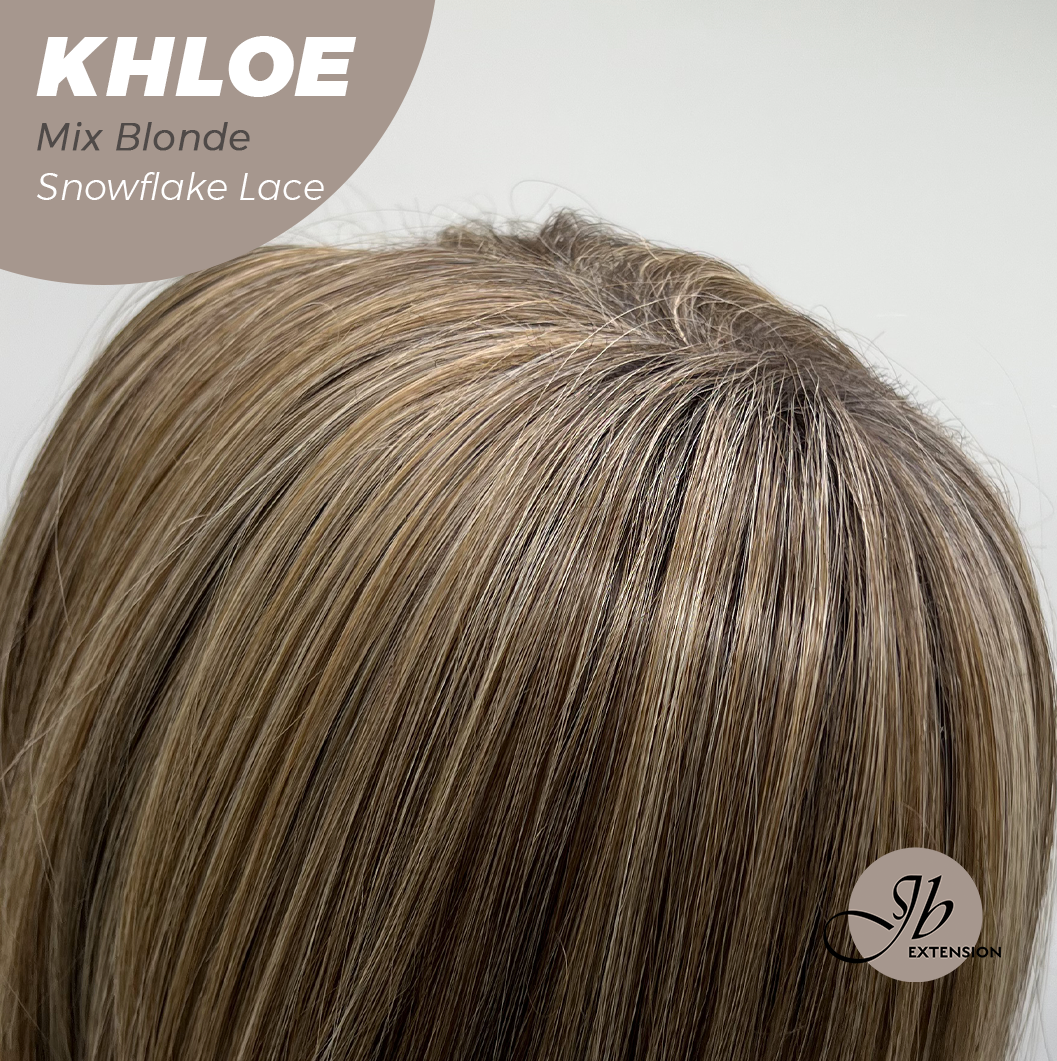 [FINAL SALE] JBEXTENSION 12 Inches Bob Cut Mix Blonde Pre-Cut Snowflake Lace Frontlace Glueless Wig KHLOE MIX BLONDE【PERMATEASE】【BENDY EAR TABS】- S/M