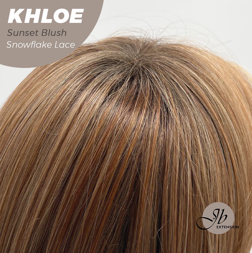 JBEXTENSION 12 Inches Bob Cut Sunset Blush Pre-Cut Snowflake Lace Frontlace Glueless Wig KHLOE SUNSET BLUSH【PERMATEASE】【BENDY EAR TABS】- S/M