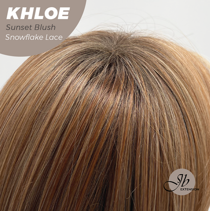 JBEXTENSION 12 Inches Bob Cut Sunset Blush Pre-Cut Snowflake Lace Frontlace Glueless Wig KHLOE SUNSET BLUSH【PERMATEASE】【BENDY EAR TABS】- S/M