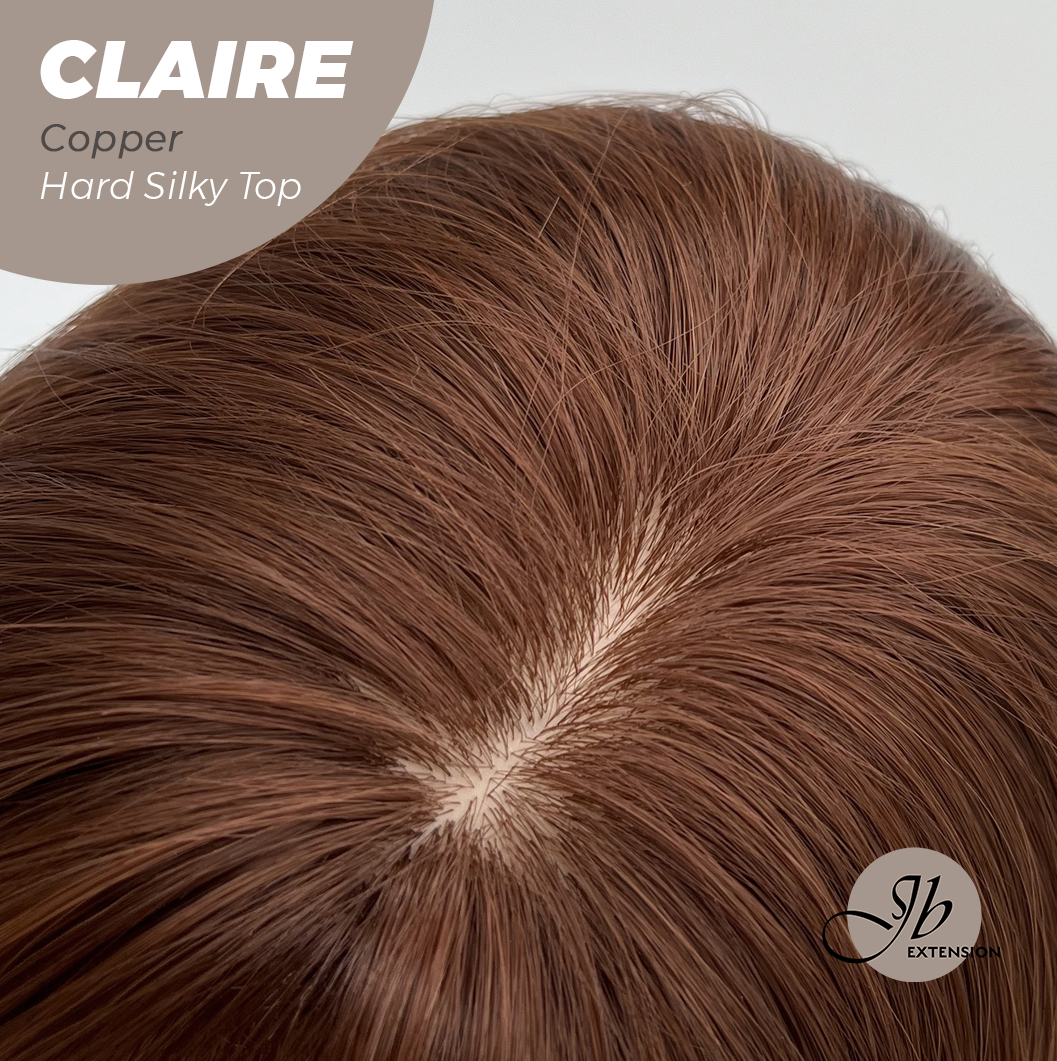 JBEXTENSION 22 Inches Scalpiana Copper 3.5X4 Hard Silky Top Natural Scalp Effect Women Wig with Bangs CLAIRE SILKY TOP - COPPER