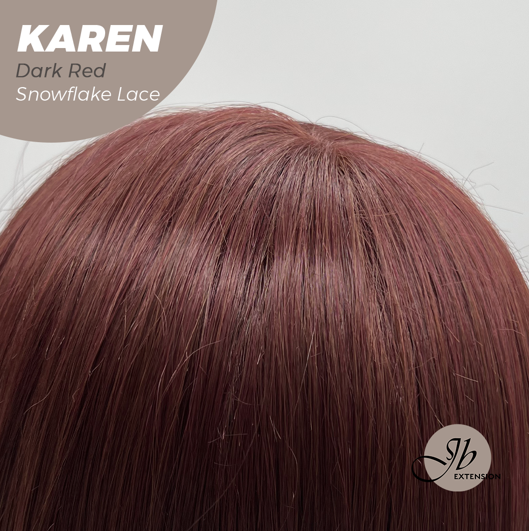 JBEXTENSION 18 Inches Dark Red Pre-Cut Arc Snowflake Lace Frontlace Glueless Wig KAREN DARK RED【BENDY EAR TABS】