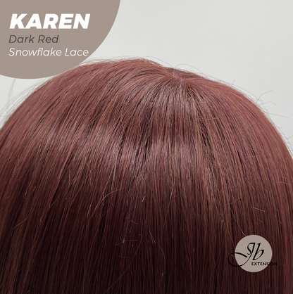 JBEXTENSION 18 Inches Dark Red Pre-Cut Arc Snowflake Lace Frontlace Glueless Wig KAREN DARK RED【BENDY EAR TABS】