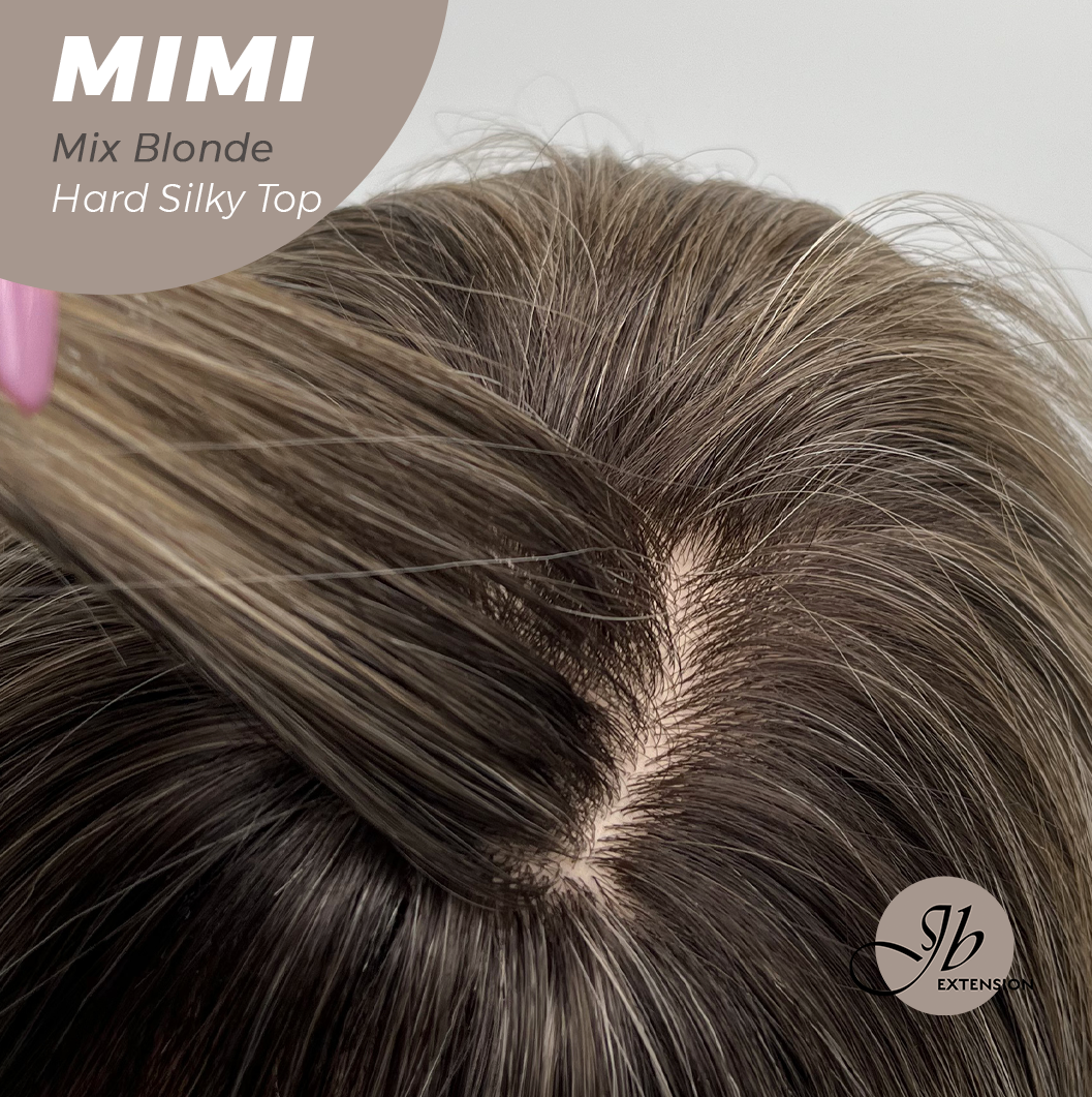 JBEXTENSION 16 Inches Scalpiana 3.5X4 Hard Silky Top Natural Scalp Effect Mix Blonde Body Wave Wig with Bangs Wig MIMI SILK TOP - MIX BLONDE